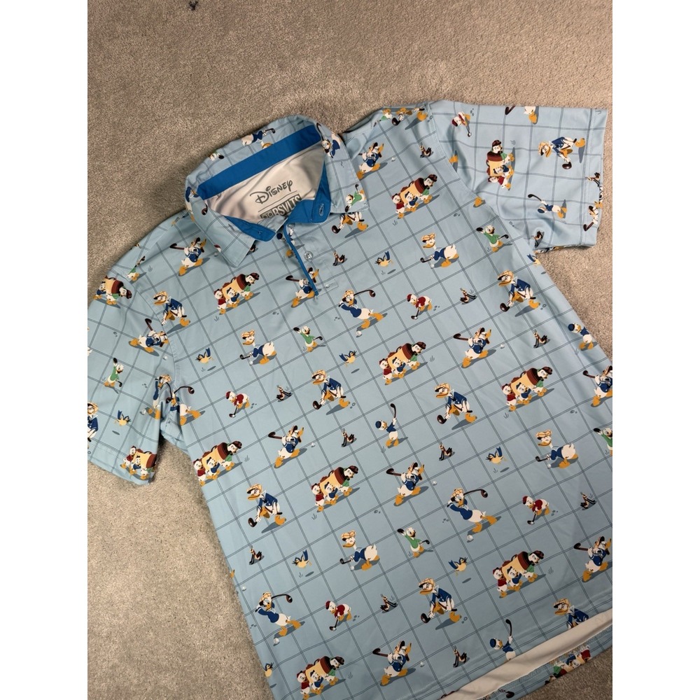 RSVLTS Disney Donald Duck 90th Duffin Donald Blue Golf Polo Knit Shirt Men's XL